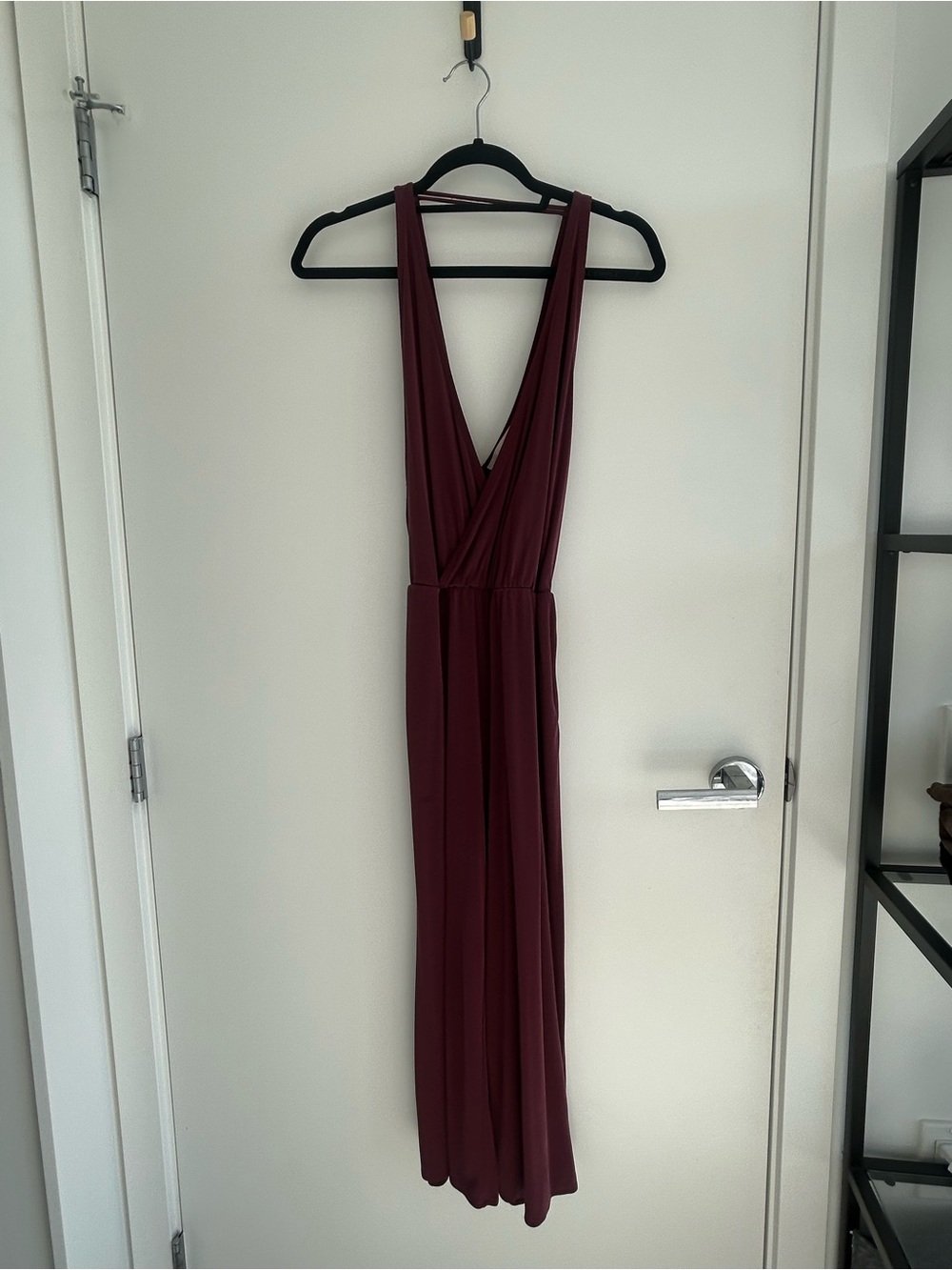 Deep Burgundy V-Neck Sleeveless Maxi Dress
